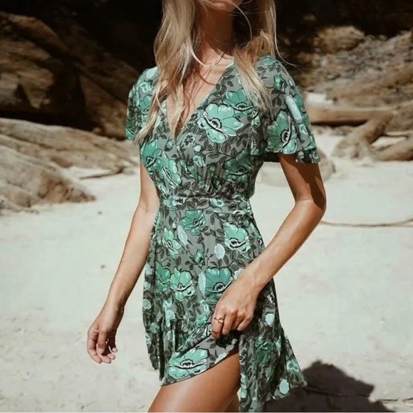 Spell & The Gypsy Collective Winona Mini Dress Size Small Green Floral - Picture 9 of 10